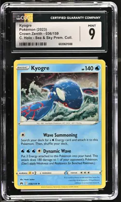 Kyogre Cosmos Holo 036/159 Pokemon 2023 Crown Zenith Sea and Sky Box CGC 9 - Image 1