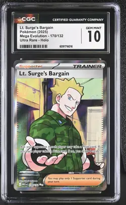 2025 POKEMON MEG EN-MEGA EVOLUTION ULTRA RARE #170 LT. SURGE'S BARGAIN CGC 10 - Image 1