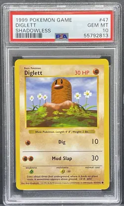 1999 Pokemon Base Set Shadowless Diglett 47/102 PSA 10 GEM MINT - Image 1