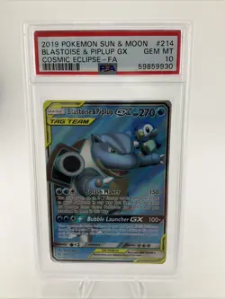 Blastoise & Piplup GX PSA 10 Gem Mint 214/236 Cosmic Eclipse 2019 Pokemon Card - Image 1