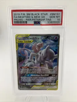2019 POKEMON SM BLACK STAR PROMO #SM191 FULL ART/MEWTWO & MEW GX - PSA 10 - Image 1