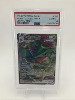 2023 POKEMON SWORD & SHIELD CROWN ZENITH #102 FULL ART/RAYQUAZA VMAX PSA 10 - Image 1
