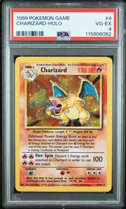 1999 POKEMON BASE SET UNLIMITED #4 CHARIZARD-HOLO PSA 4 - Image 1