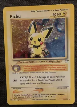 Pokemon Neo Genesis 2000 Pichu TCG Card 12/111 Rare Holo HP/Damaged Condition - Image 1