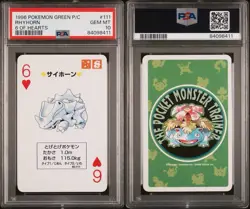 1996 Pokemon Green Version Playing Cards 6 of Hearts, #111 Rhyhorn, PSA 10 - Image 3