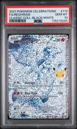 PSA 10 Pokemon TCG 2021 Celebrations Classic #113/114 Reshiram Full Art Holo - Image 1
