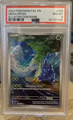 2023 POKEMON PAL EN-PALDEA EVOLVED ILLUSTRATION RARE #194 HERACROSS PSA 8 - Image 1