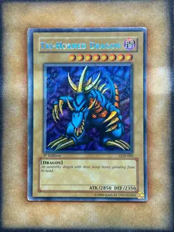 Yugioh Tri-Horned Dragon LOB-000 Secret Rare 1st Ed GLOSSY PRINT DAMAGED - Image 1