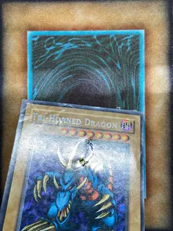 Yugioh Tri-Horned Dragon LOB-000 Secret Rare 1st Ed GLOSSY PRINT DAMAGED - Image 2