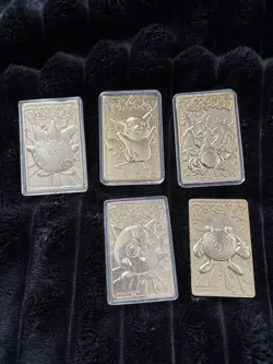 Pokemon Gold Metal Card Lot (5) - Pikachu Charizard Jigglypuff Togepi Poliwhirl - Image 1