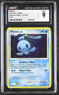 CGC 9 MINT Phione 2008 Majestic Dawn 12/100 Holo Pokemon Card - Image 1