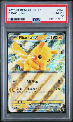 2025 Pokemon Pre EN-Prismatic Evolutions Pikachu EX PSA 10 #028/131 TCG Gem Mint - Image 1