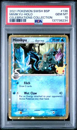 2021 POKEMON SWSH BLACK STAR PROMO CELEBRATIONS COLL #136 MIMIKYU-HOLO PSA 10 - Image 1