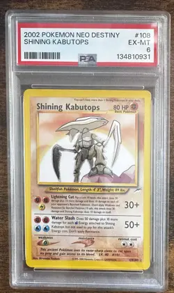 Pokemon TCG Shining Kabutops Holo Card Neo Destiny 108 Rare PSA 6 Excellent Mint - Image 1
