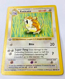 Auth Pokemon Card Raticate 40/102 1st Edition Shadowless English from Japan - Image 1