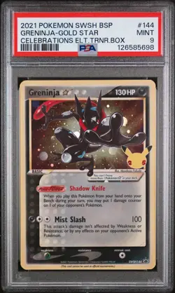 Pokemon Greninja Gold Star SWSH144 Celebrations ETB Black Star Promo PSA 9 - Image 1