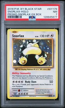 2016 POKEMON XY BLACK STAR PROMO SNORLAX GX BOX #XY179 SNORLAX-HOLO PSA 7 - Image 1