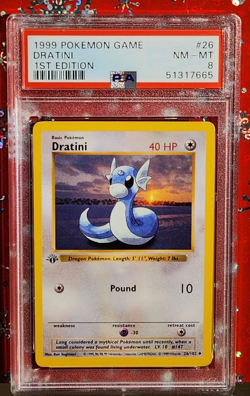1999 Pokemon Dratini 1st Edition #26/102 Base Set Shadowless PSA 8 NM-MT - Image 1
