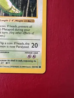Metapod 54/102 Shadowless 1st Edition Base Set Pokemon Card DMG - Image 5