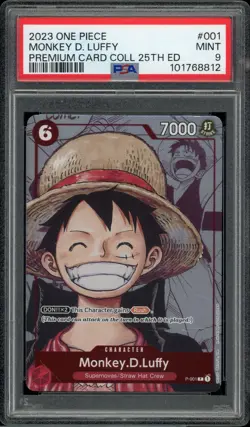 2023 One Piece 001 Monkey.D.Luffy Premium Card 25th Anniversary PSA 9 Mint - Image 2