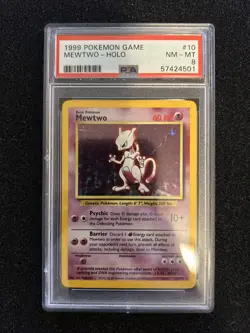 1999 POKEMON BASE SET UNLIMITED #10 MEWTWO-HOLO PSA 8 - Image 1
