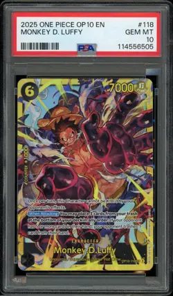 2025 One Piece OP10 EN 118 Monkey.D.Luffy PSA 10 Gem Mint - Image 2