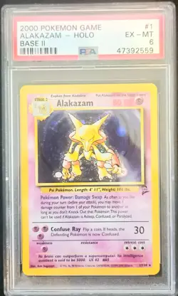 2000 Pokemon Base Set II Alakazam Holo #1 PSA 6 EX-MT Vintage WOTC - Image 2