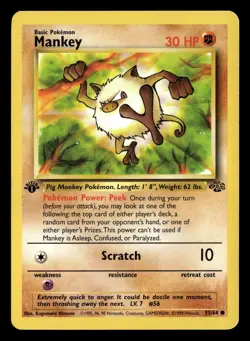 1999 Pokemon MANKEY 1st Edition Jungle 55/64 LP - Image 1