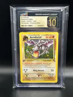 RARE 1999 Aerodactyl Pokemon Prerelease 1st Ed Cosmos Holo 1/62 CGC 10 PRISTINE - Image 1