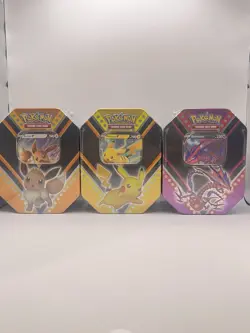 Pokemon V Power Tin BUNDLE (Pikachu, Eevee, Eternatus) Set ~ Sealed - Image 1