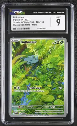 Bulbasaur 166/165 Illustration Rare Holo Scarlet & Violet 151 Pokemon CGC 9 Mint - Image 1
