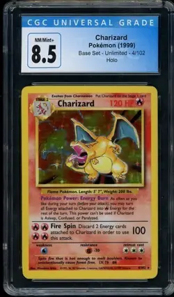 CGC 8.5 Charizard 1999 Base Set 4/102 Holo Pokemon Card - Image 1