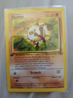 Pokemon TCG Mankey Jungle Card 1st Edition, Regular Common, #55/64.Edge Damaged - Image 1