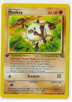 Pokemon Mankey Card 55/64 1st Edition Common MP Jungle Regular English - Image 1