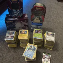 Big Pokemon BULK Lot Random Cards, Holos And Reverse Holos With Tin, Binder - Image 1