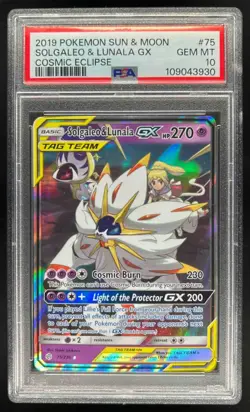 2019 Pokemon SM Cosmic Eclipse Solgaleo Lunala Tag Team Holo #75/236 PSA 10 - Image 1