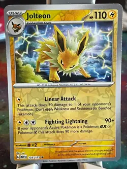 POKEMON JOLTEON 135/165 RARE REVERSE HOLOFOIL SCARLET & VIOLET 151 NM CARD - Image 1