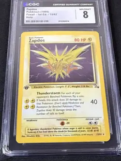 POKEMON - CGC 8 - Zapdos 15/62 Fossil 1st Edition Rare Holo - Image 2