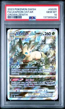 2023 POKEMON SWORD & SHIELD CROWN ZENITH #GG35 FULL ART/LEAFEON VSTAR PSA 10 - Image 1