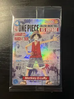 One Piece Monkey D. Luffy US Voyage College Basketball Promo Card Sealed - Image 1