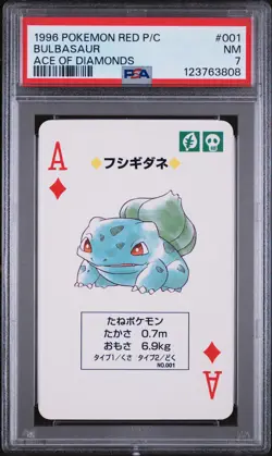 1996 POKEMON RED VERSION PLAYING CARDS ACE OF DIAMONDS #001 BULBASAUR PSA 7 - Image 1