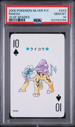 2000 POKEMON SILVER VERSION PLAYING CARDS 10 OF SPADES #243 RAIKOU PSA 10 - Image 1