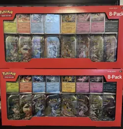 2 Pokemon Prismatic Evolutions Costco 8 Mini-Tin Bundle w/Promo Cards SEALED - Image 1