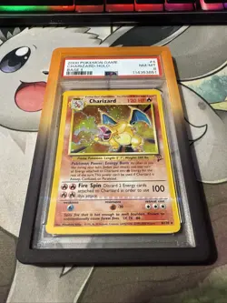 Pokemon TCG Base Set 2 Charizard 4/130 Holo Rare Card 2000 PSA 8 W/ Guard - Image 2