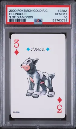 2000 POKEMON GOLD VERSION PLAYING CARDS 3 OF DIAMONDS #228A HOUNDOUR PSA 10 - Image 1