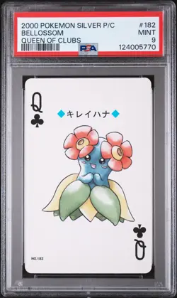 2000 POKEMON SILVER VERSION PLAYING CARDS QUEEN OF CLUBS #182 BELLOSSOM PSA 9 - Image 1
