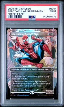 2025 MTG MARVEL'S SPIDER-MAN PRERELEASE #0014 SPECTACULAR SPIDER-MAN PSA 9 - Image 1