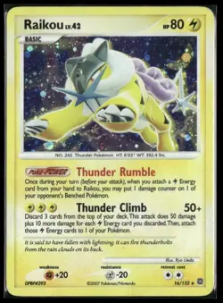 2007 Pokemon Raikou Secret Wonders 16/132 Holo Rare - Image 1