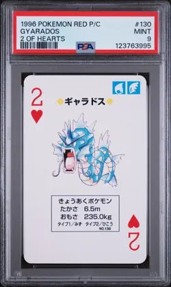 1996 POKEMON RED VERSION PLAYING CARDS 2 OF HEARTS #130 GYARADOS PSA 9 - Image 1