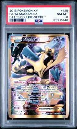 2016 POKEMON XY FATES COLLIDE #125 FA/ALAKAZAM EX FATES COLLIDE-SECRET PSA 8 - Image 1